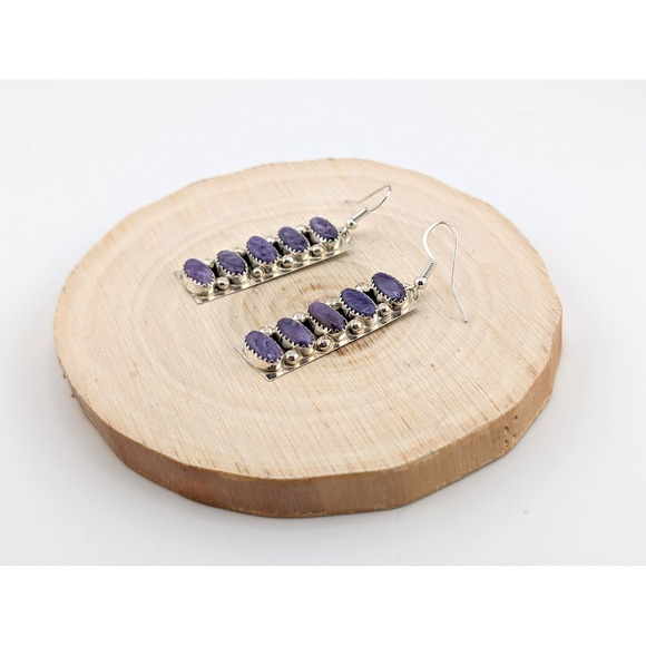 Navajo Charoite Dangle Earrings Sterling Silver Native American Jewelry Signed * - Picture 8 of 10